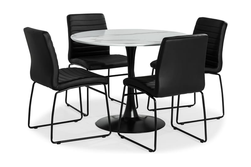 Caitly Spisebordssæt med 4 st Dewar Spisebordsstol - Hvid/Sort - Spisebordssæt