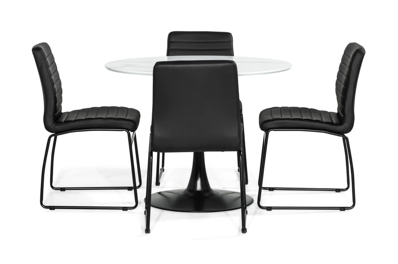 Caitly Spisebordssæt med 4 st Dewar Spisebordsstol - Hvid/Sort - Spisebordssæt