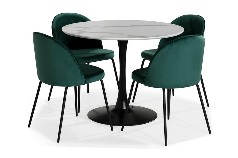 Caitly Spisebordssæt med 4 st Felipe Spisebordsstol - Hvid/Sort - Spisebordssæt