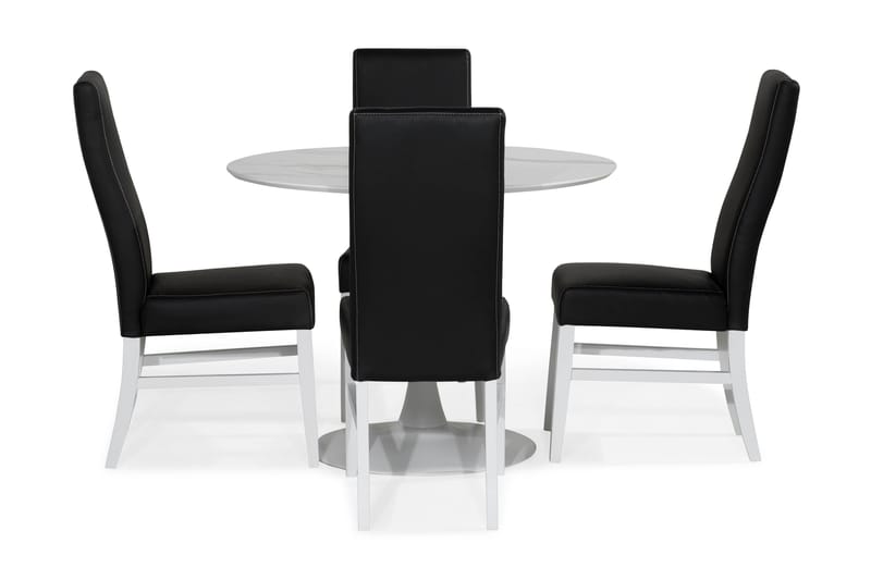 Caitly Spisebordssæt med 4 st Mazzi Spisebordsstol - Hvid - Spisebordssæt