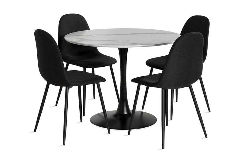 Caitly Spisebordssæt med 4 st Nibe Spisebordsstol - Hvid/Sort - Spisebordssæt
