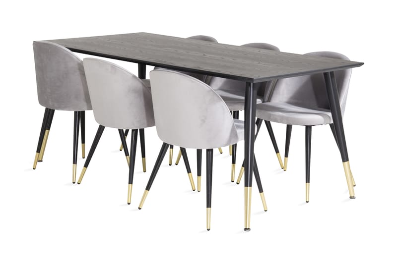 Daicy Spisebord med Valeri Spisebordsstol - Messing / grå 6 - Spisebordssæt
