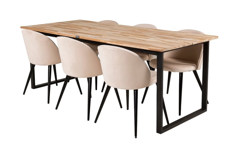 Ezra Spisebord med 6 Valeri Spisebordsstol Velour - Spisebordssæt