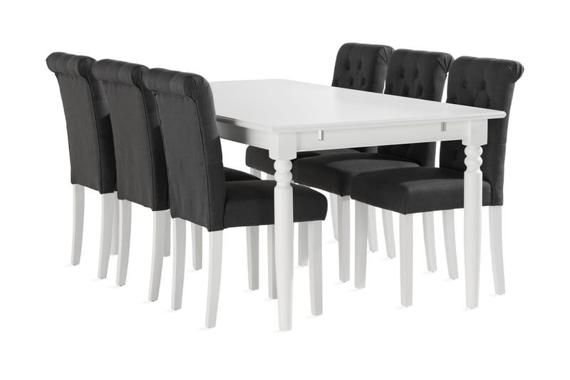 Hampton Spisebord 190 cm med 6 Stormon Spisebordsstol - Hvid - Møbler - Borde - Spisebordssæt