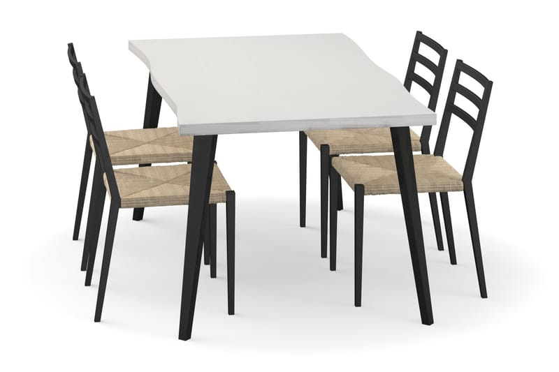 Hydro Spisebord 180 cm med 4st Milakh Spisebordsstole - Sort/Mørkebrun - Spisebordssæt