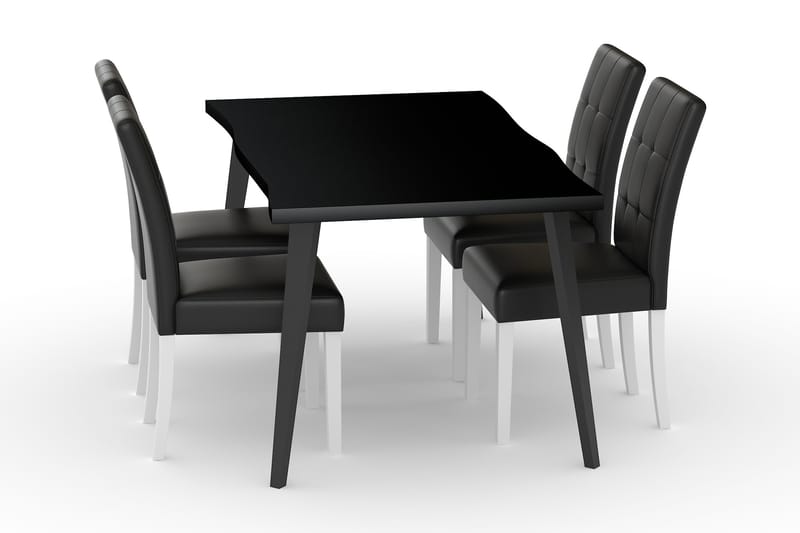 Hydro Spisebord 180 cm med 4st Viktor Spisebordsstole Kunstl - Sort/Mørkebrun - Spisebordssæt