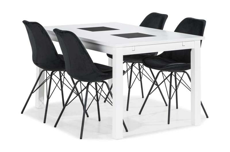 Jasmin Spisebordssæt 140 cm med 4 Shell Stol Velour - Hvid/Grå - Spisebordssæt