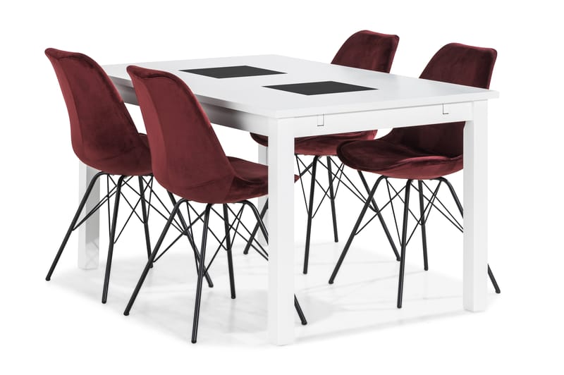 Jasmin Spisebordssæt 140 cm med 4 Shell Stol Velour - Sort/Grøn - Spisebordssæt