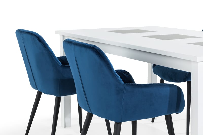 Jasmin Spisebordssæt 180 cm +  4 Giovanni Stol Velour - Hvid/Blå - Spisebordssæt