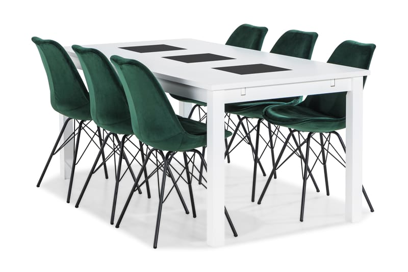 Jasmin Spisebordssæt 180 cm med 6 Shell Stol Velour - Hvid/Grå - Spisebordssæt