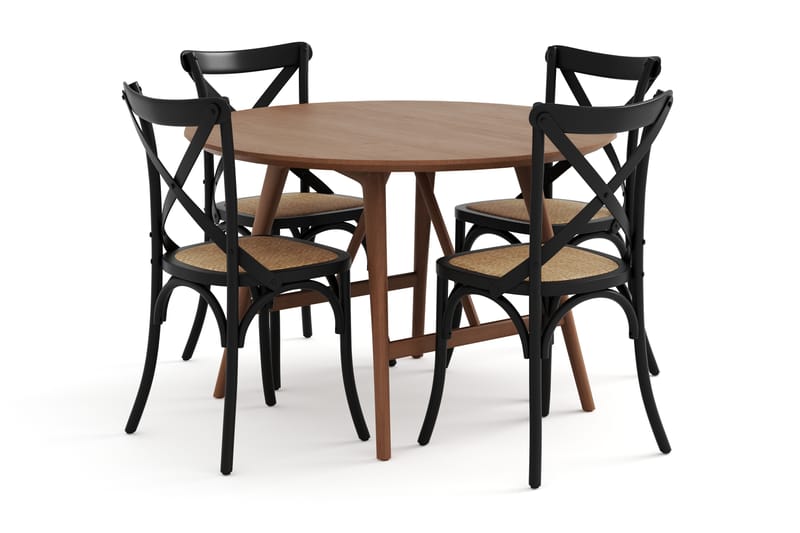 Jerup Spisebord 120 cm  Rundt med 4 Kalb Spisebordsstole - Brun - Spisebordssæt