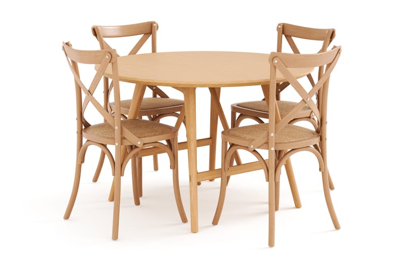 Jerup Spisebord 120 cm Rundt med 4 Kalb Spisebordsstole - Natur - Spisebordssæt