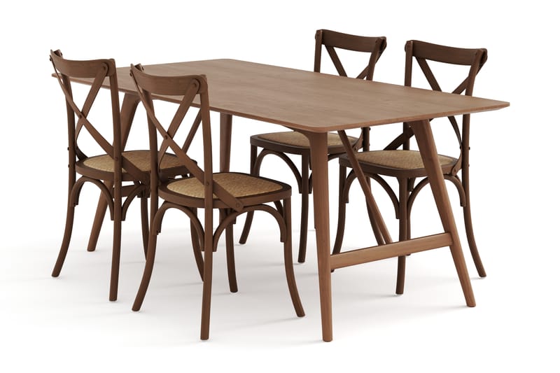 Jerup Spisebord 180 cm  med 4 Kalb Spisebordsstole - Brun - Spisebordssæt
