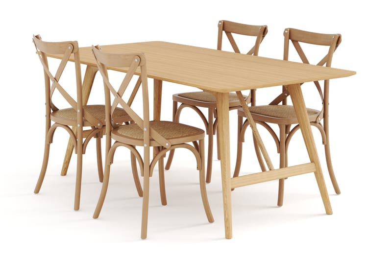 Jerup Spisebord 180 cm med 4 Kalb Spisebordsstole - Natur - Spisebordssæt