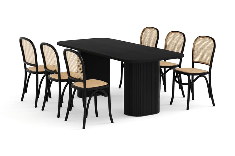 Kopparbo Spisebord 200 cm med 6 Bjarshog Spisebordsstole - Sort - Spisebordssæt