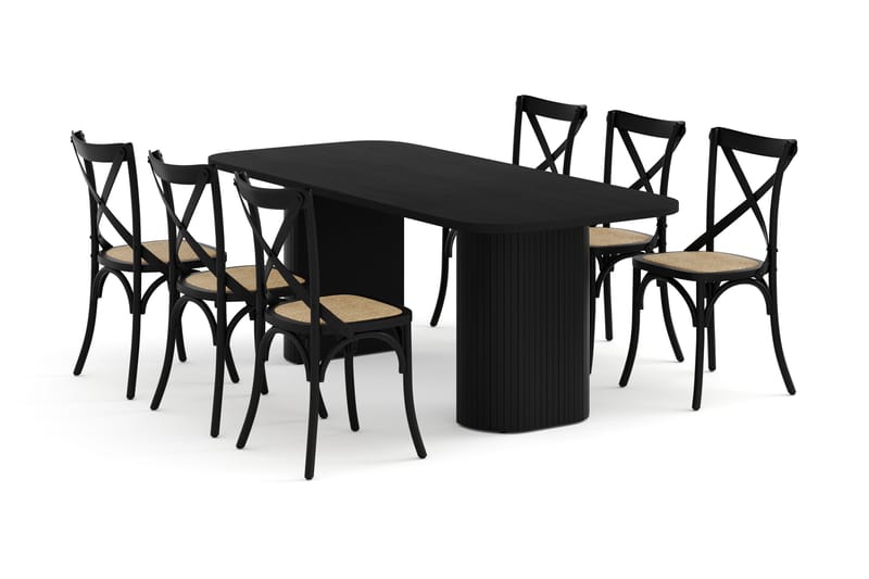 Kopparbo Spisebord 200 cm med 6 Kalb Spisebordsstole - Sort - Spisebordssæt