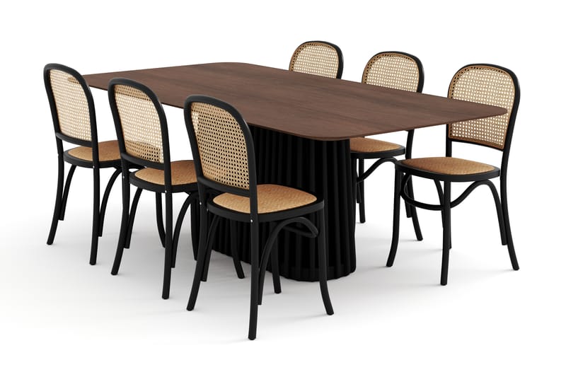 Loura Spisebord 210 cm med 6 Bjarshog Spisebordsstole - Brun/Sort - Spisebordssæt