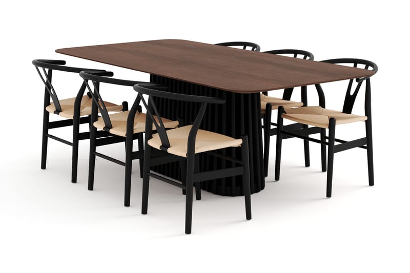 Loura Spisebord 210 cm med 6 Dastoori Spisebordsstole - Brun/Sort - Spisebordssæt
