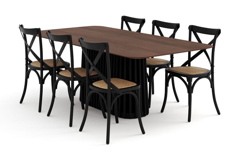 Loura Spisebord 210 cm med 6 Kalb Spisebordsstole - Brun/Sort - Spisebordssæt