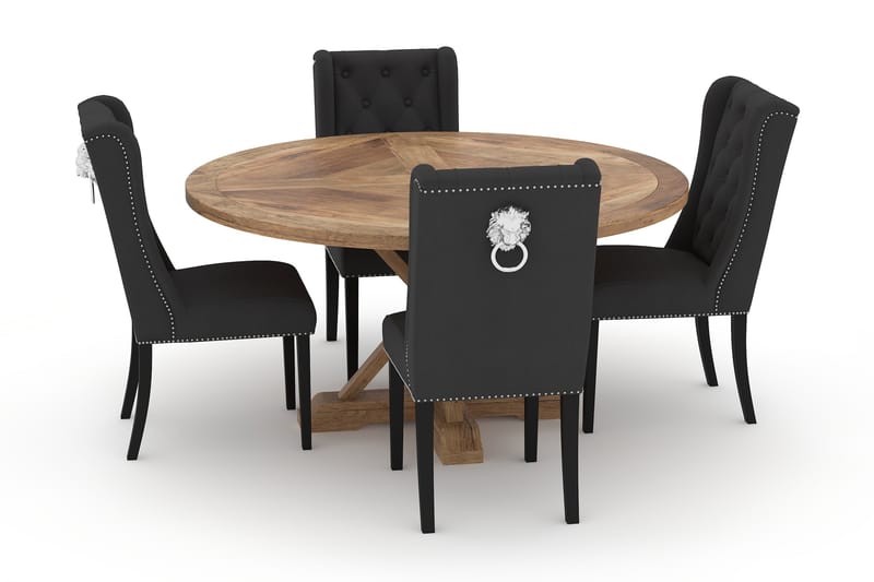 Lyon Spisebord 150 cm Rundt med 4st Jospeh Spisebordsstole - Brun - Spisebordssæt