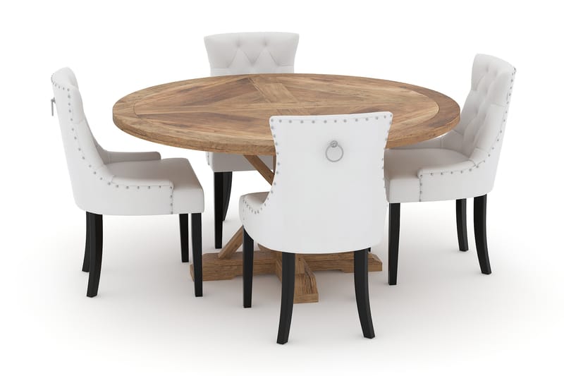 Lyon Spisebord 150 cm Rundt med 4st Tuva Spisebordsstole Kun - Brun - Spisebordssæt