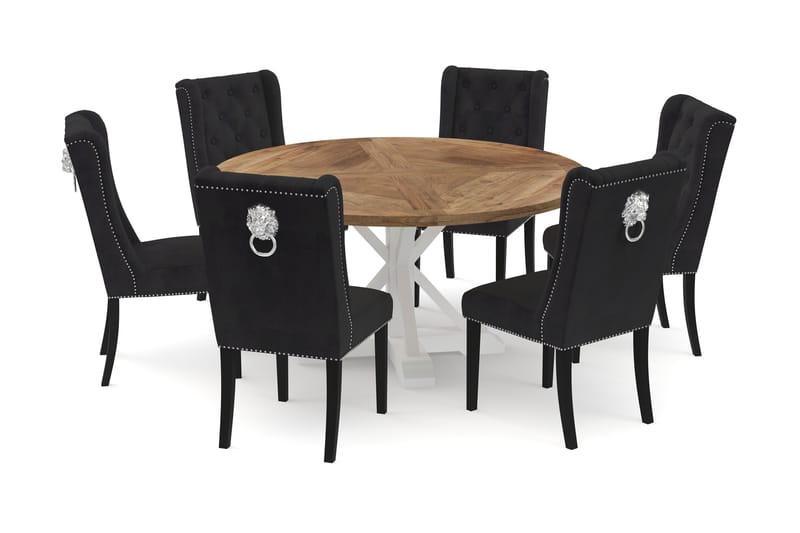 Lyon Spisebord 150 cm Rundt med 6st Jospeh Spisebordsstole - Natur/Hvid - Spisebordssæt