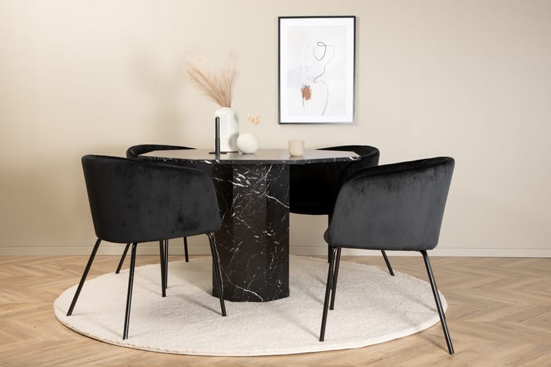 Marbs omkring spisebord med 4 Berit Spisebordsstol - Spisebordssæt