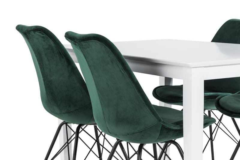 Michigan Spisebordssæt 120 cm inkl 4 Shell Stole Velour - Hvid/Grøn - Spisebordssæt