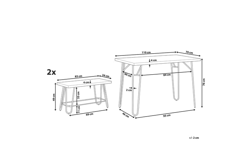 Miena Spisebordssæt 110 cm inkl 2 Bænke - Grå/Sort - Møbler - Borde - Spisebordssæt