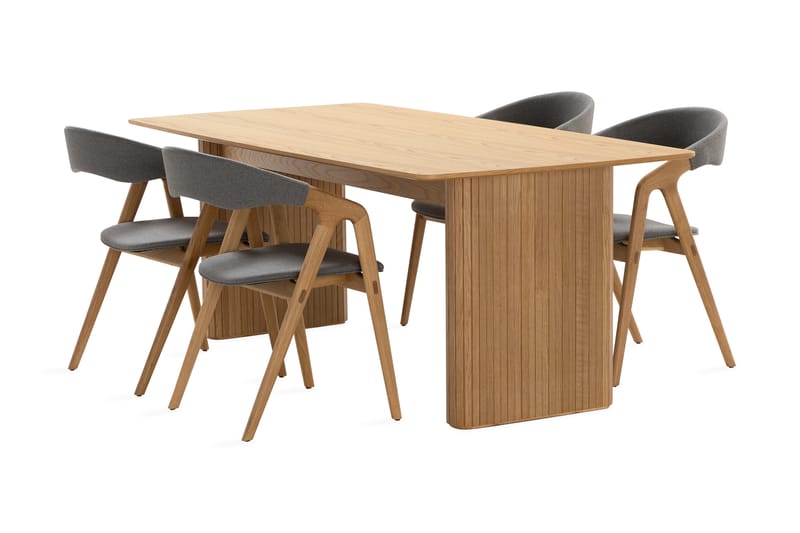 Nixrai Spisebord 200 cm med 4st Jerup Spisebordsstol - Eg - Spisebordssæt