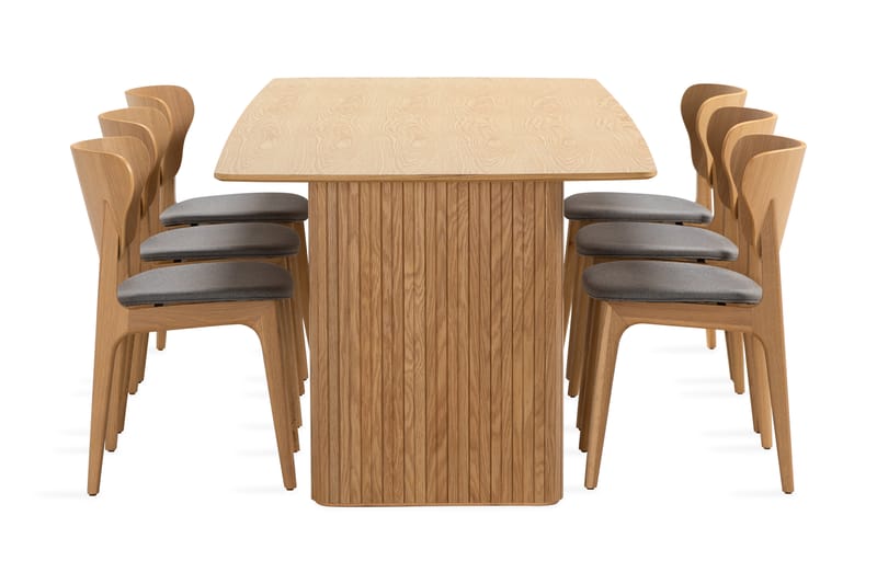 Nixrai Spisebord 240 cm med 6st Jerup Spisebordsstol - Eg - Spisebordssæt