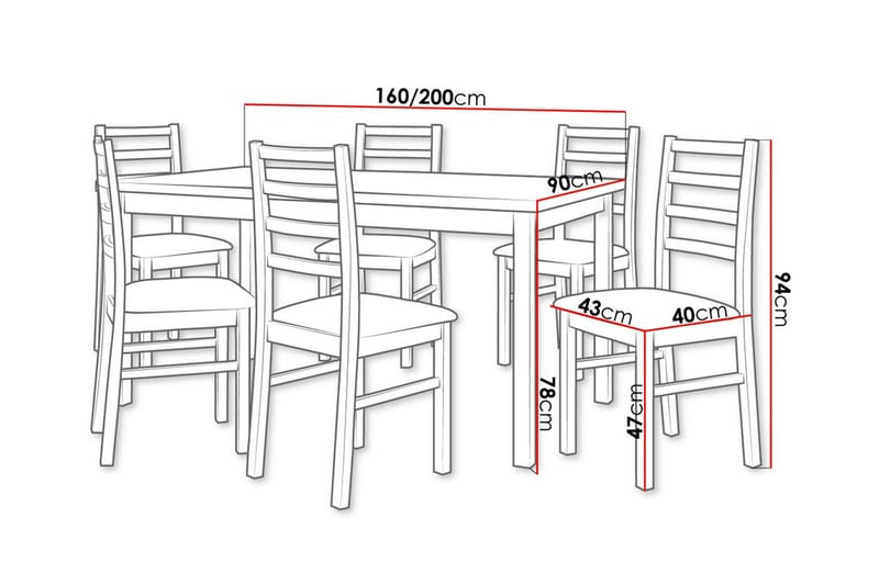 Patrickswell Spisegruppe - Sort/Hvid - Møbler - Borde - Spisebordssæt