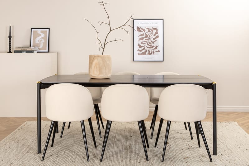 Pelle spisebord med 6 Velvet Spisebordsstol - Spisebordssæt