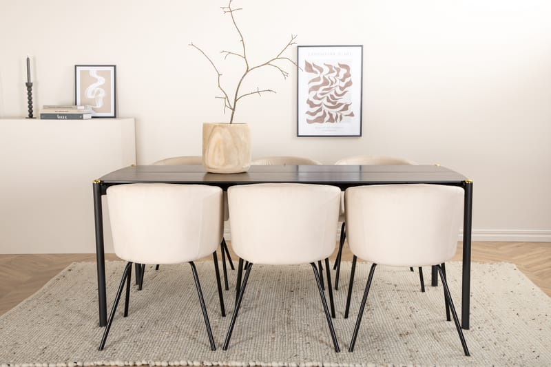 Pelle spisebord med 6st Berit spisebordsstol - Spisebordssæt
