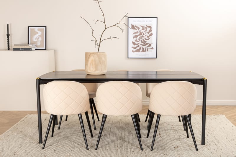 Pelle spisebord med 6st Velvet spisebordsstol - Spisebordssæt