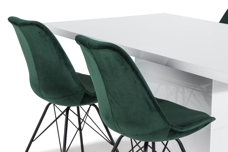 Ratliff Spisebordssæt 160 cm med 4 Shell Stol Velour - Hvid/Rød - Spisebordssæt