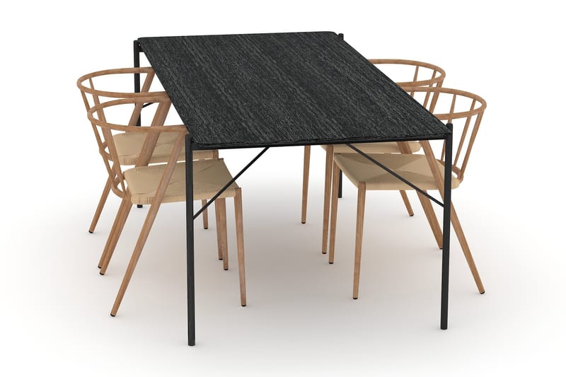 Thars Spisebord 200 cm med 4st Winston Spisebordsstole - Sort - Spisebordssæt