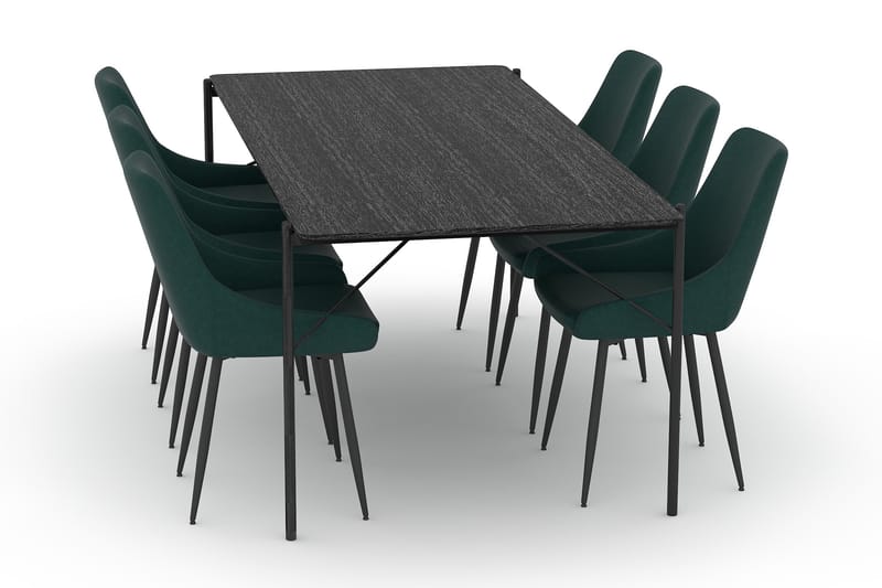 Thars Spisebord 200 cm med 6st Alsarp Køkkenstole - Sort - Spisebordssæt