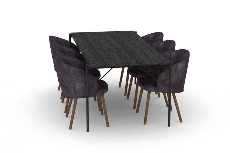 Thars Spisebord 200 cm med 6st Jaspar Spisebordsstol - Sort - Spisebordssæt