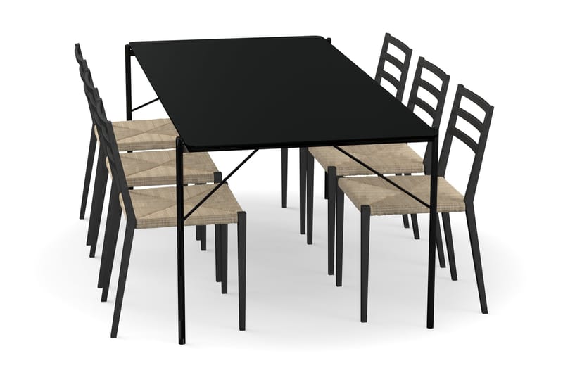 Thars Spisebord 200 cm med 6st Milakh Spisebordsstole - Sort - Spisebordssæt