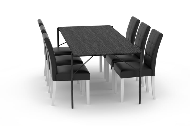 Thars Spisebord 200 cm med 6st Viktor Spisebordsstole Kunstl - Sort - Spisebordssæt