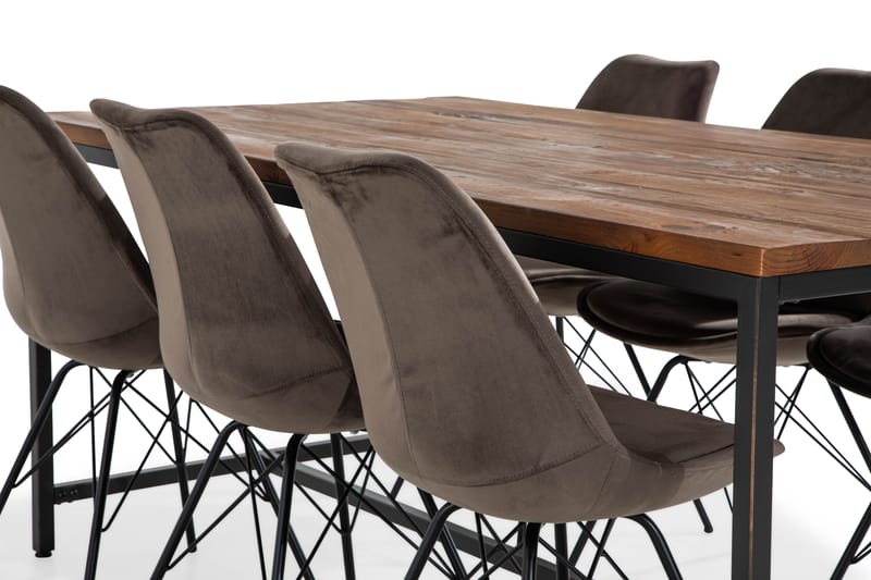 Wilmer Spisebordssæt 180 cm med 6 Shell Stol Velour - Brun/Grå - Spisebordssæt