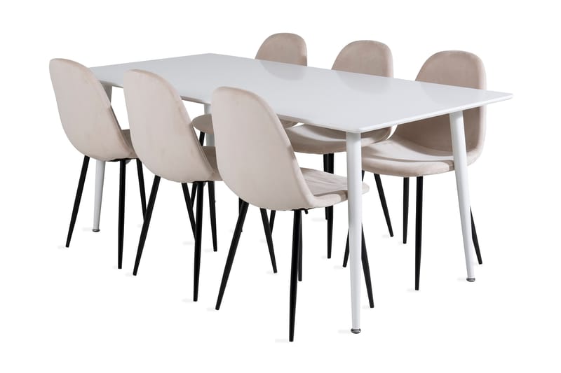 Ypas Spisebordssæt 180 cm inkl 6 Pontus Stole - Hvid/Sort/Beige - Spisebordssæt