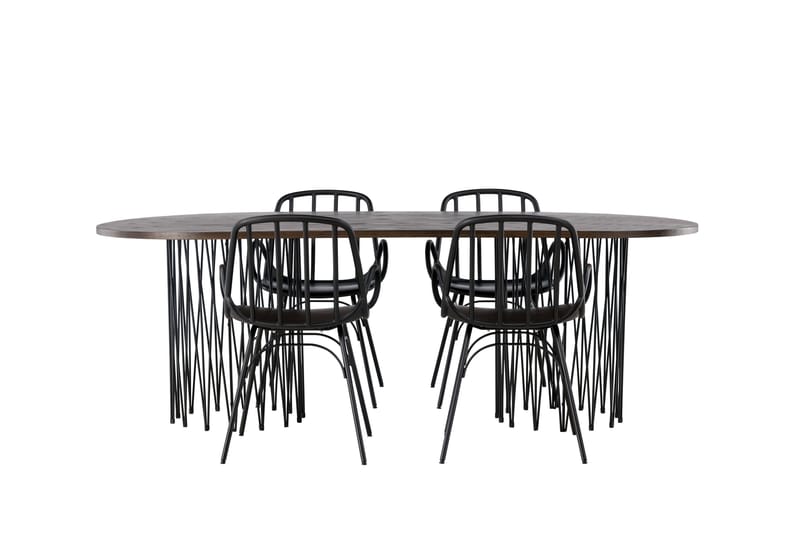 Stonaro Spisebordssæt 220 cm Oval med 4 Dyrön Stole - Sort - Spisebordssæt