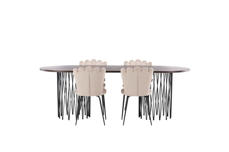 Stonaro Spisebordssæt 220 cm Oval med 4 Limhamn Stole - Beige - Spisebordssæt