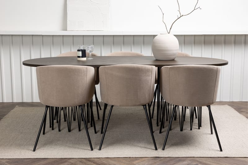 Stone Spisegruppe 220 cm Rektangulær med 6 Berit stole - Beige - Møbler - Borde - Spisebordssæt