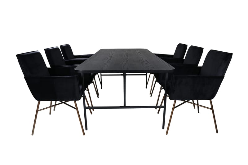 Unos Spisebordssæt 200 cm Rektangulær med 6 Petra Stole - Sort - Spisebordssæt