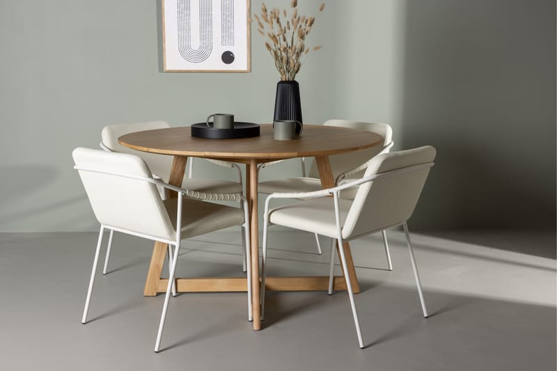 Yakidon Spisebordssæt 120 cm Rund med 4 Tvista Stole - Beige - Møbler - Borde - Spisebordssæt