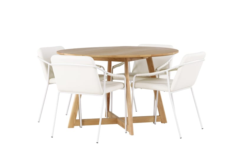 Yakidon Spisebordssæt 120 cm Rund med 4 Tvista Stole - Beige - Møbler - Borde - Spisebordssæt