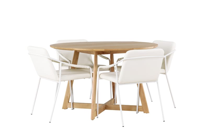 Yakidon Spisebordssæt 120 cm Rund med 4 Tvista Stole - Beige - Møbler - Borde - Spisebordssæt